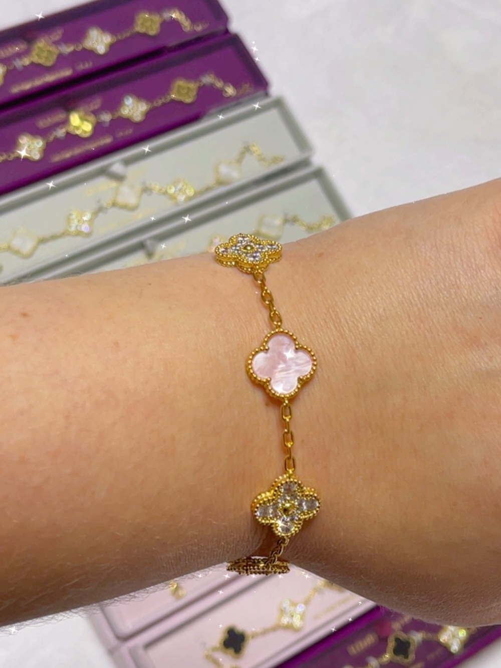 Pink clover bling bracelet